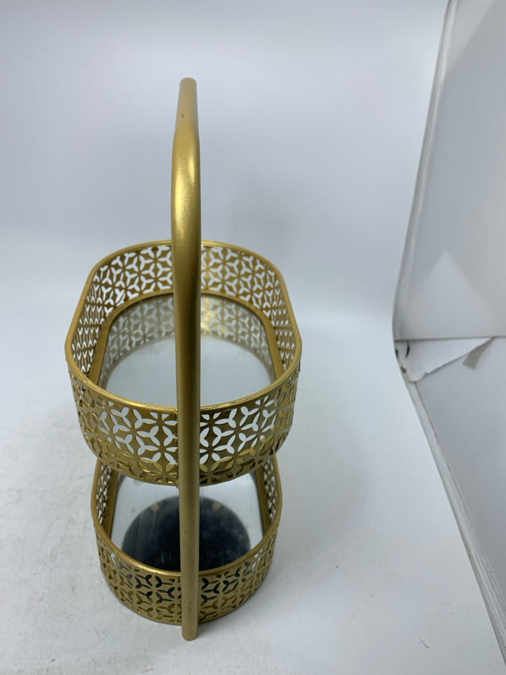 PIERCED 2 TIER MIRRORED OVAL TRAY.