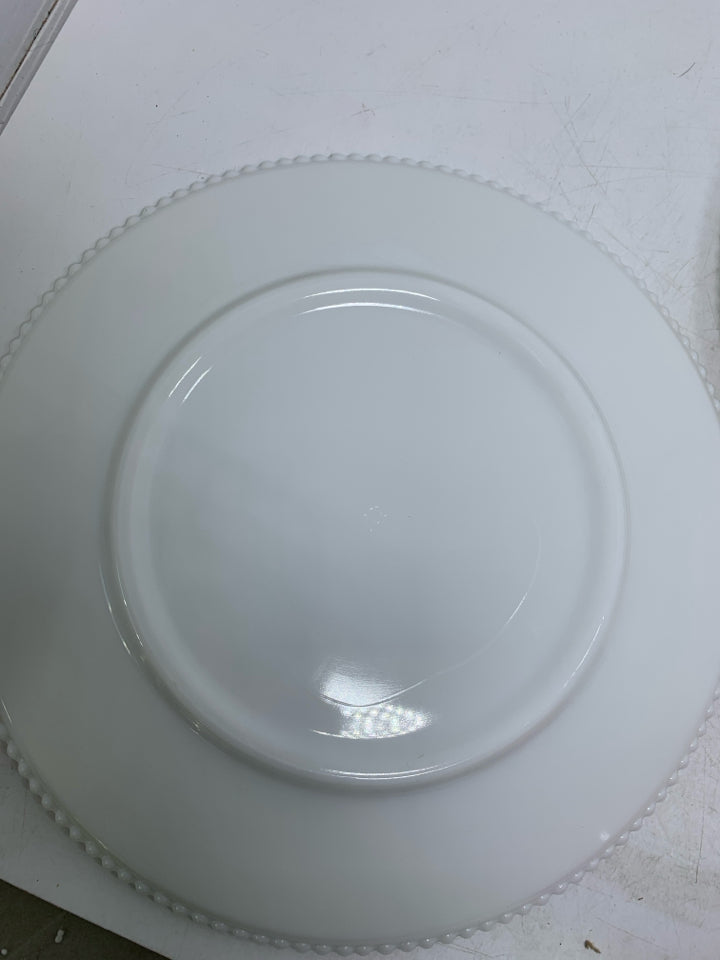MILK GLASS WESTMORELAND PAINTED CHRISTMAS BOUQUET PLATE W/ BEADED EDGE.