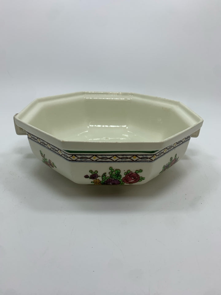 VTG FLORAL SERVING DISH- DOUBLE HANDLES.