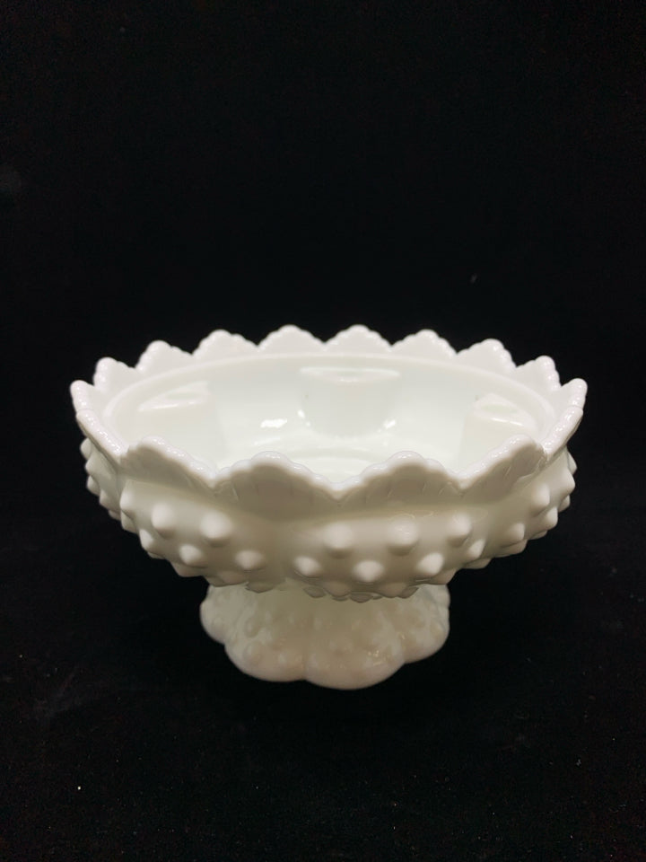 VTG HOBNAIL MILK GLASS CANDLE HOLDER BOWL.