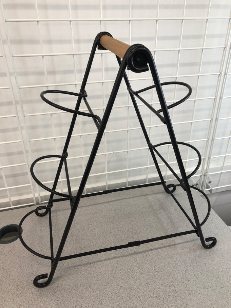 3-TIER FOLDING METAL PLANT STAND W/WOODEN HANDLE.