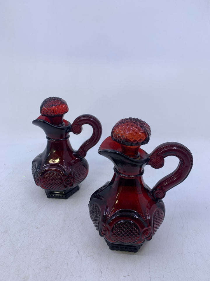 2 VTG CRANBERRY OIL AND VINEGAR EMPTY BOTTLES.