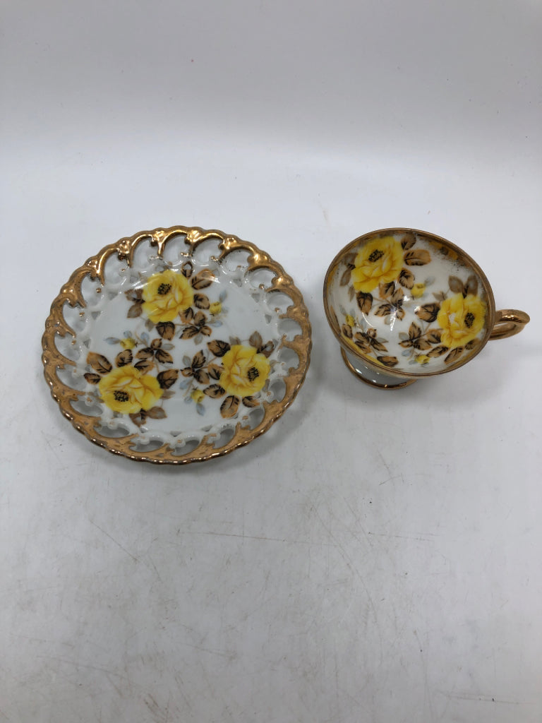 VTG YELLOW FLORAL MINI TEACUP/SAUCER.