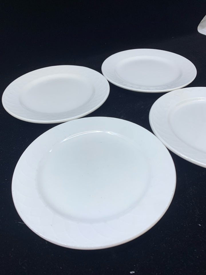 4 SMALL WHITE APPETIZER PLATES.
