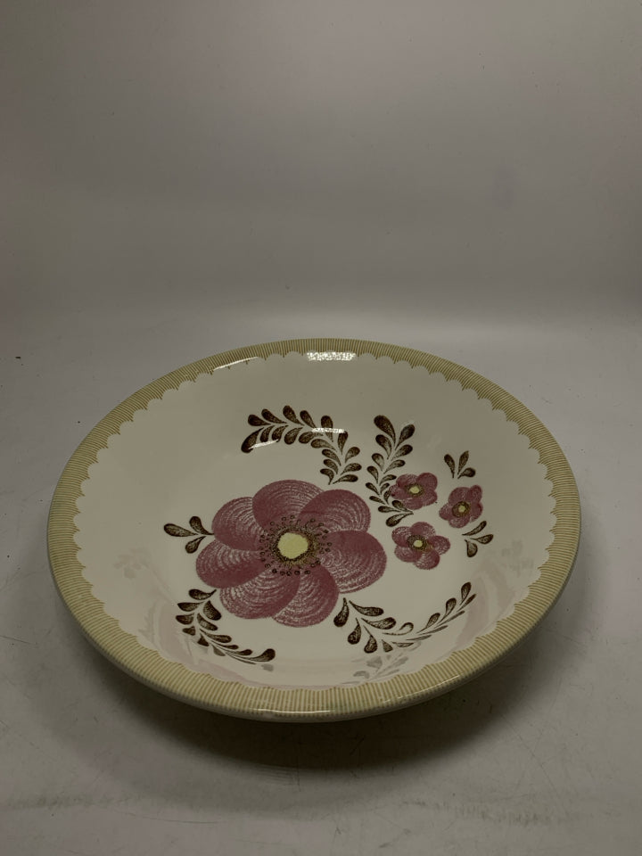 VTG LARGE PINK FLORAL SERVING BOWL BY JEANNETTE.