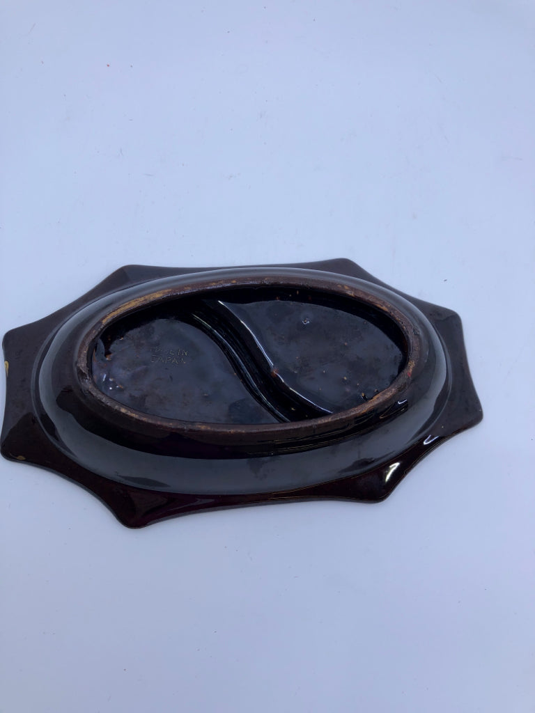 VTG BROWN DIVIDED FLORAL BOWL.