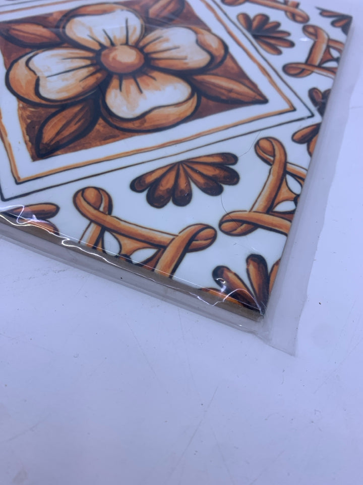 BROWN FLORAL SQUARE TILE.