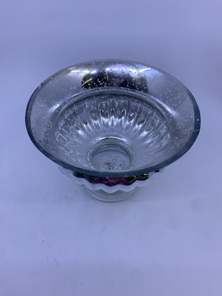 FOOTED MERCURY GLASS CANDY DISH.