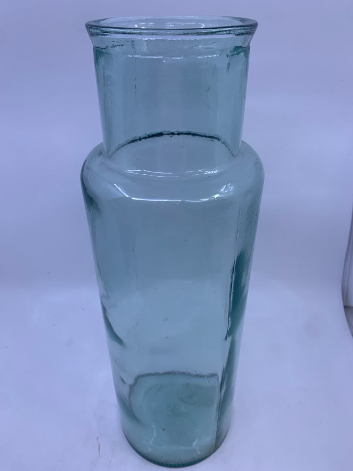 LARGE BLUE GLASS FLOOR VASE.
