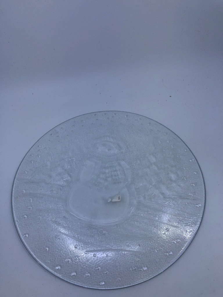 SNOWMAN GLASS PLATTER.