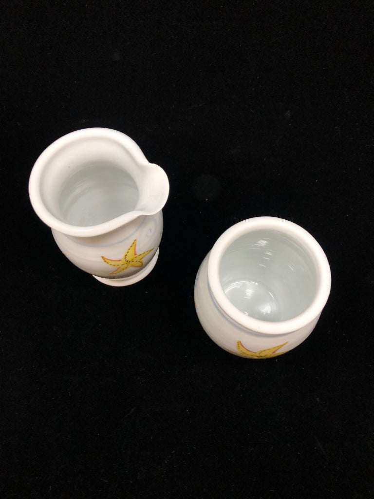 2PC STARFISH CERAMIC CREAMER + OPEN SUGAR.