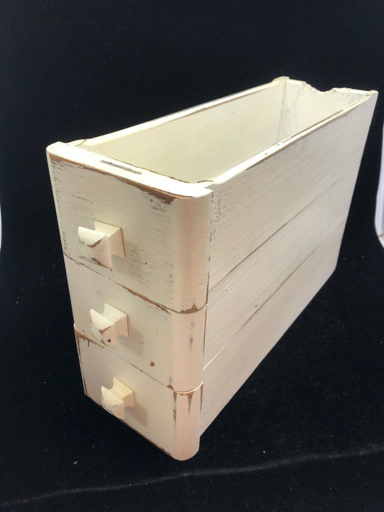 DISTRESSED 3-DRAWER STYLE ORGANIZER.