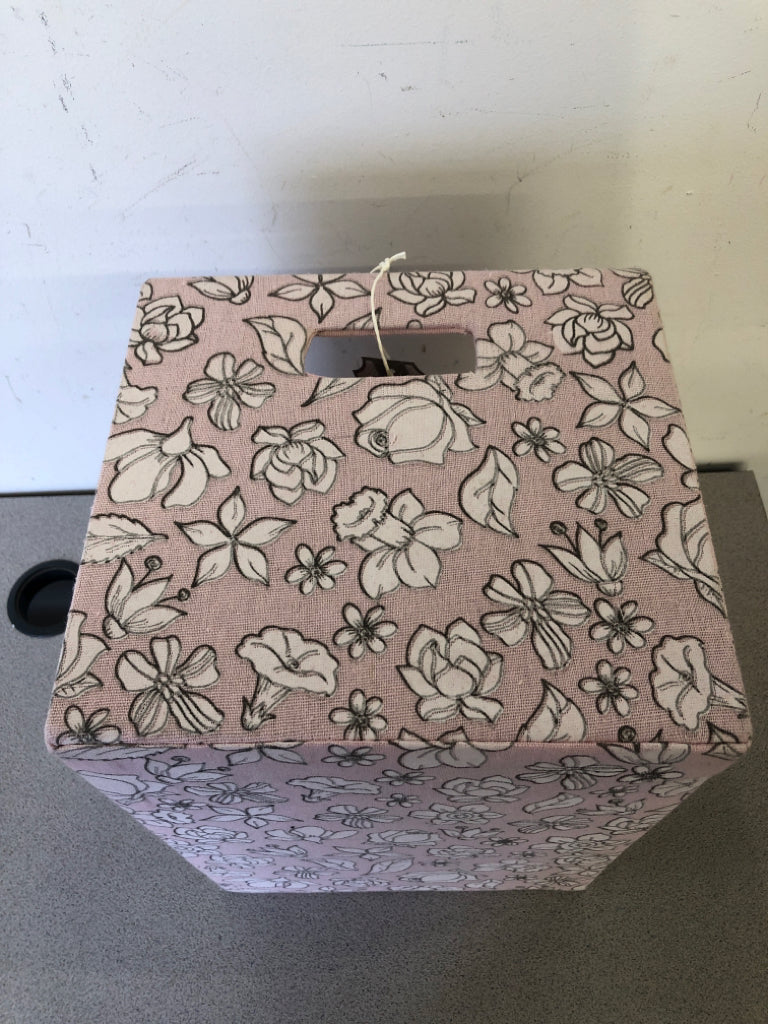 PINK FLOWER FABRIC STORAGE BIN.