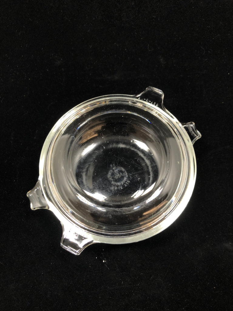 SM PYREX COVERED GLASS CASSEROLE DISH.