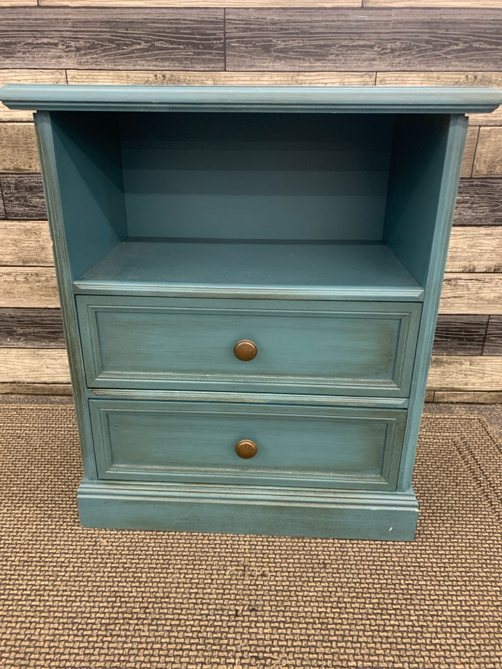 TEAL 2 DRAWER NIGHTSTAND.