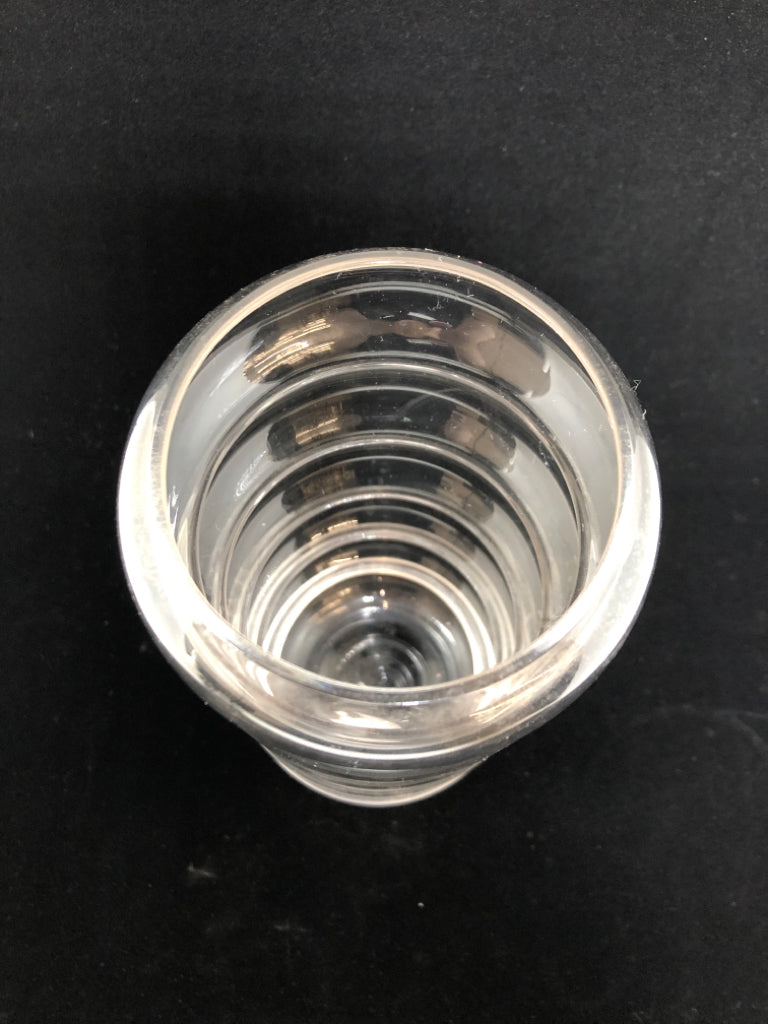 CLEAR GLASS STACKED WAVY VASE.