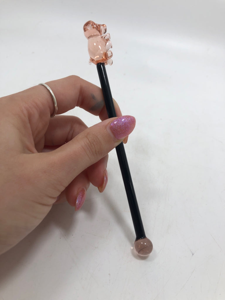 4 PIG BLOWN GLASS STIRRERS.