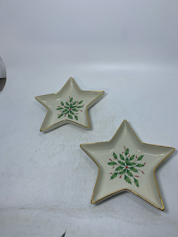 2 LENOX IVORY HOLIDAY STAR SHAPED SHALLOW BOWLS.