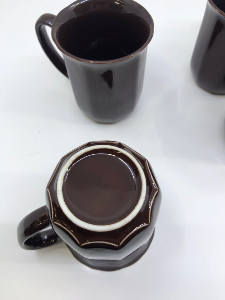 6 VTG BROWN MUGS.