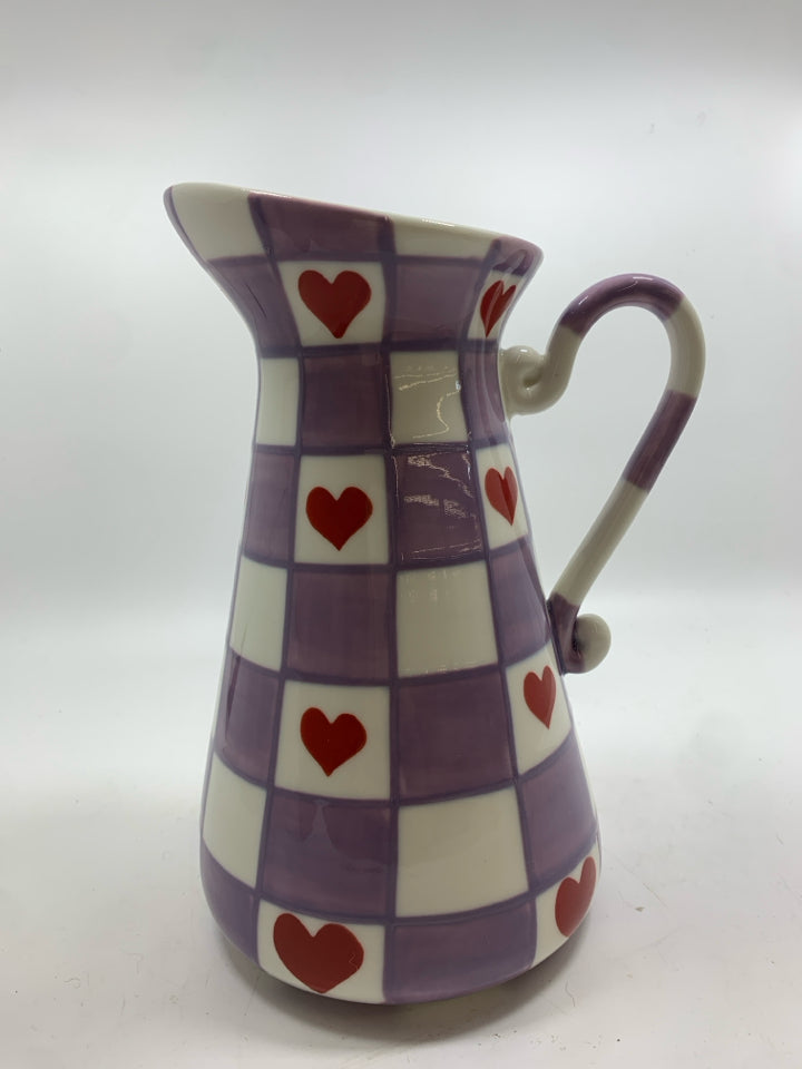 PURPLE CHECKERED HEART PITCHER.