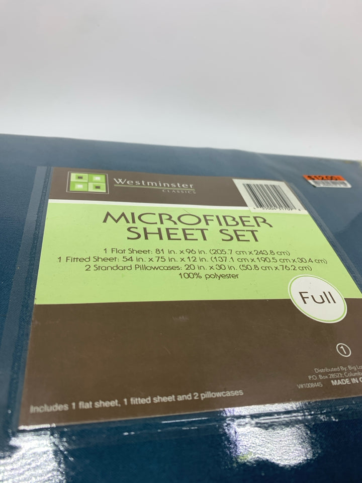 NIP FULL SIZE BLUE MICROFIBER SHEET SET