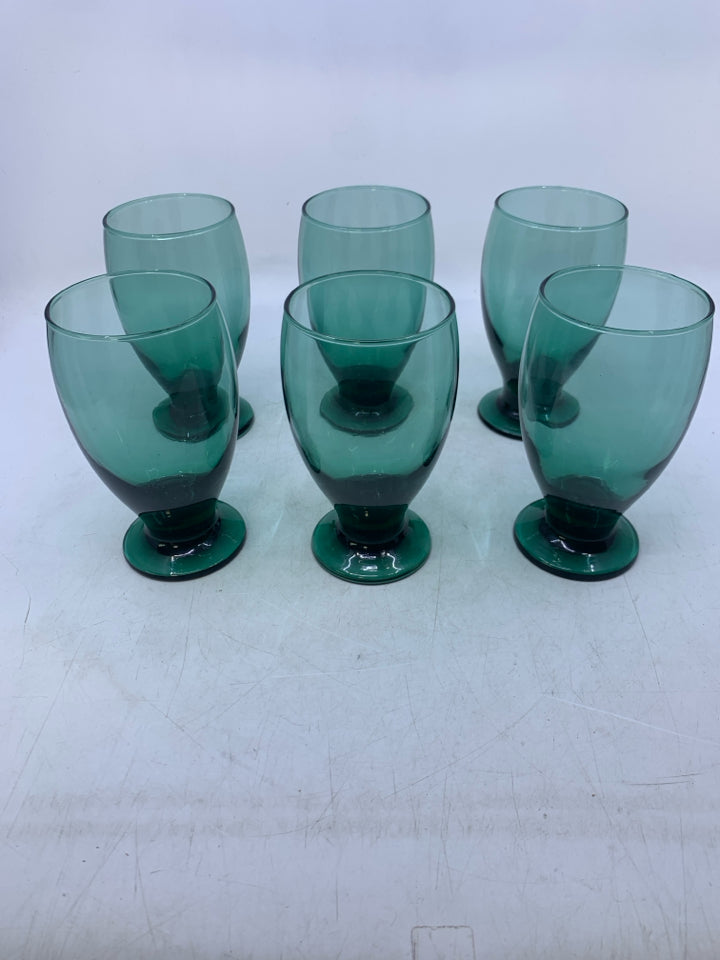 6 SHORT GREEN GLASSES.