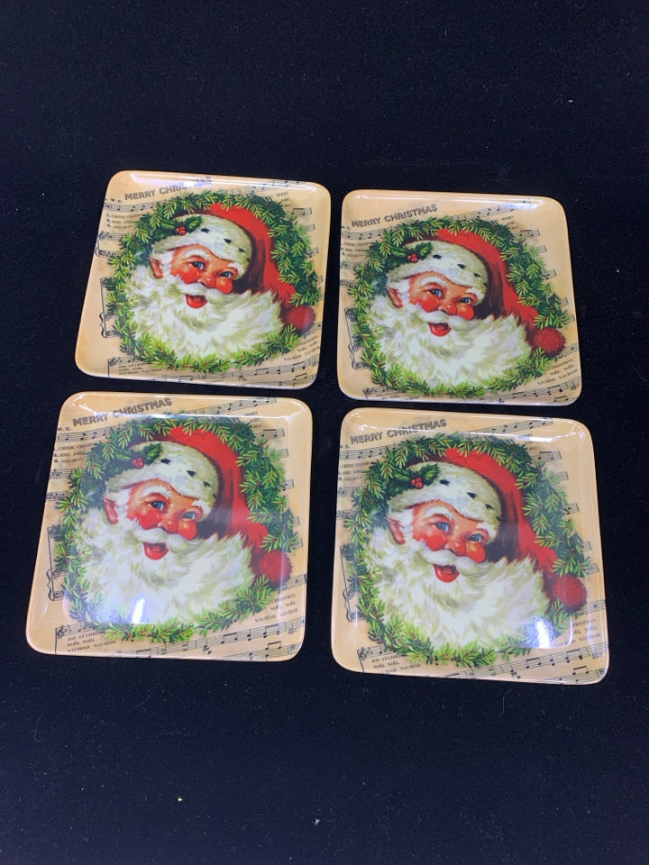 4 SANTA MELAMINE DESSERT PLATES.