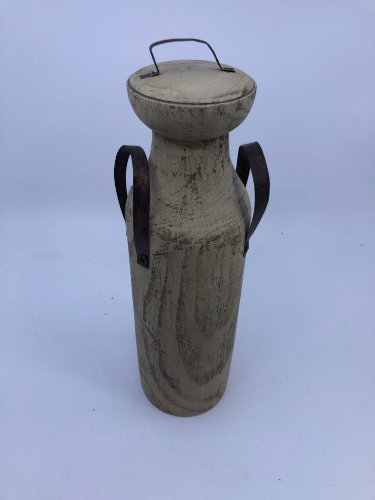 DISTRESSED WOOD MILK BOTTLE W HANDLES.