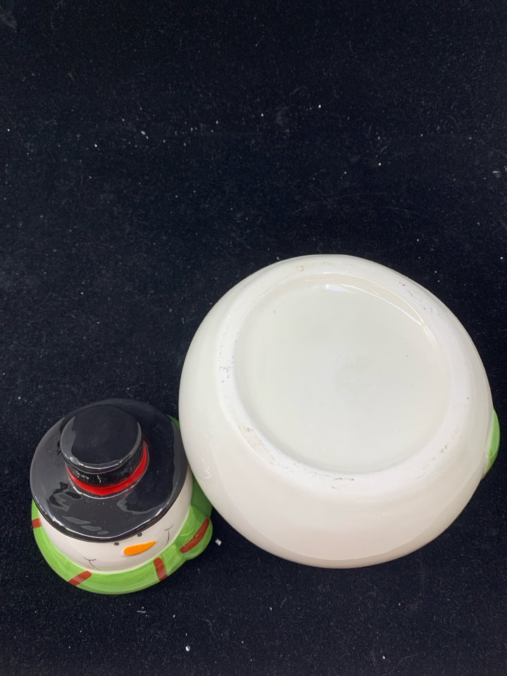 SMALL SNOWMAN W GREEN SCARF COOKIE JAR.