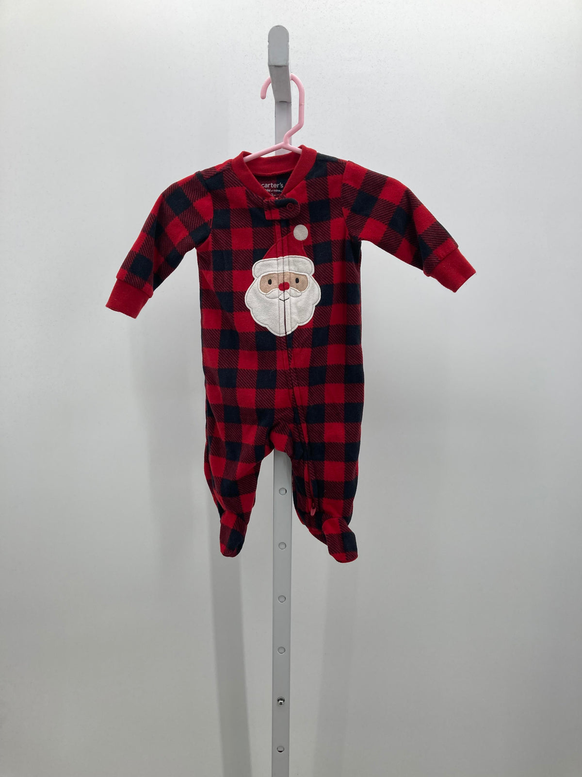 BLACK PLAID FLEECE SANTA ROMPER