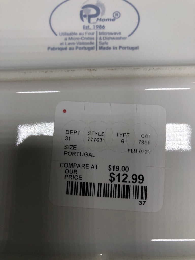 WHITE SERVING TRAY W/HANDLES MADE IN PORTUGAL.