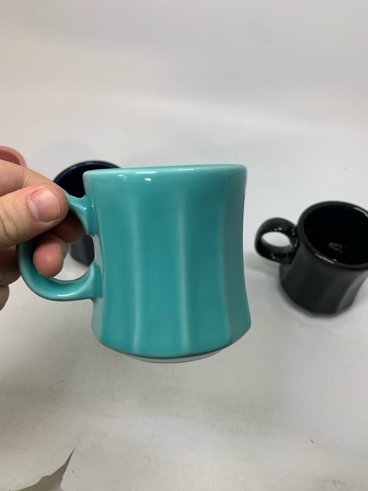 4 VTG VERTICAL RIBBED COFFEE MUGS.