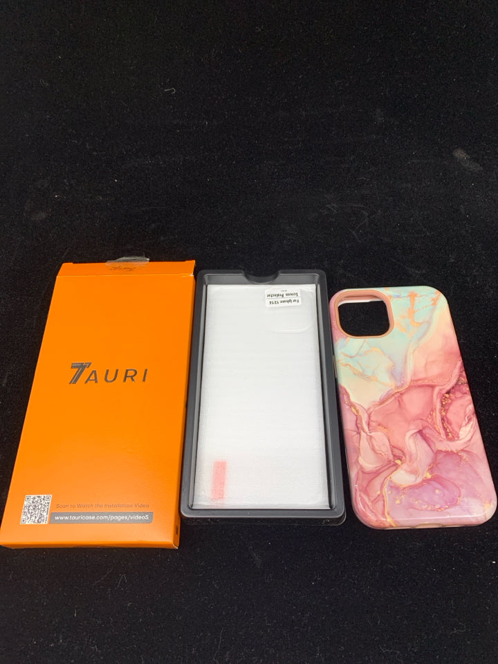NIB TAURI BLUE&PINK MARBLE IPHONE 13/14 PHONE CASE.
