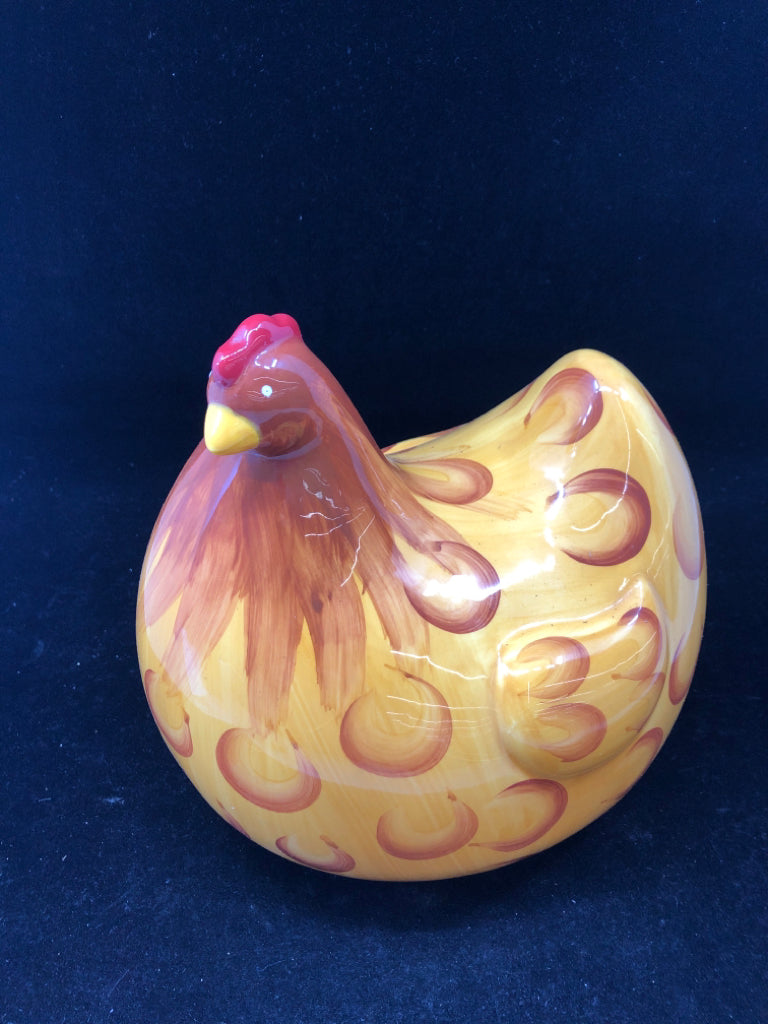 CERAMIC HEN YELLOW/BROWN.