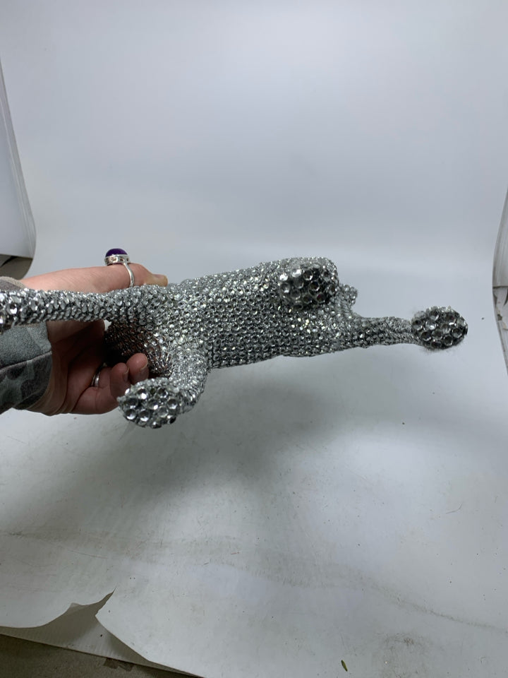 JEWELED SILVER DEER W/ FUZZY NECK.