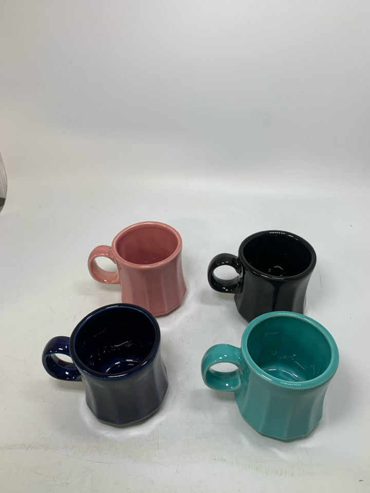4 VTG VERTICAL RIBBED COFFEE MUGS.