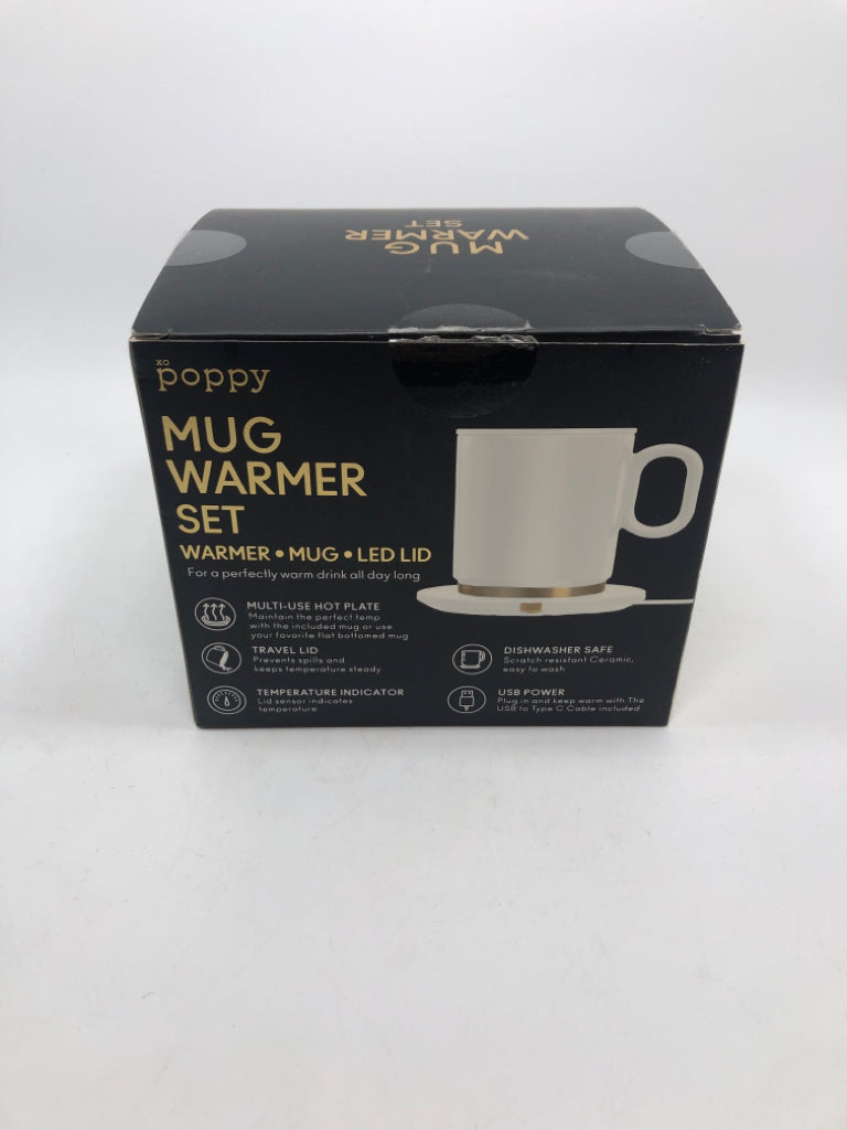 NIB POPPY MUG WARMER SET.