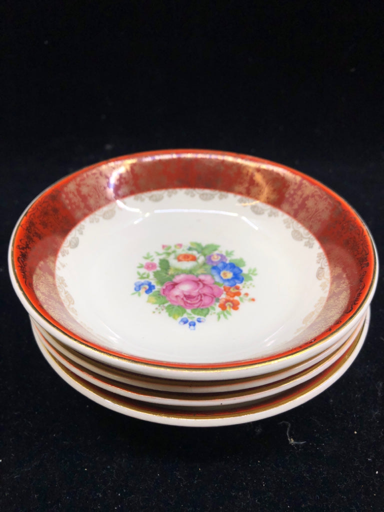 38 PC VTG RED W GOLD ACCENTS AND FLORAL SERV FOR 4.