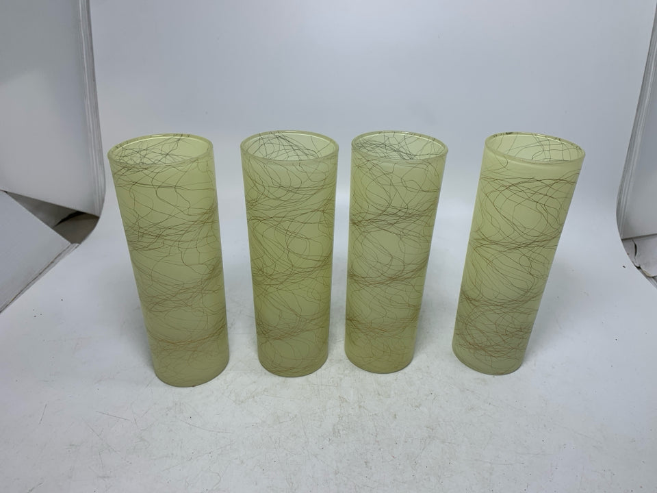 4 VTG SPAGHETTI STRING PATTERN HIGH BALL TUMBLERS.