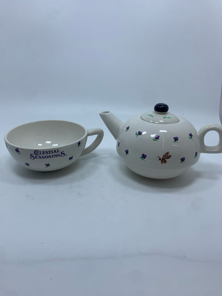 CELESTIAL SEASONINGS TEA FOR ONE TEAPOT/MUG SET.