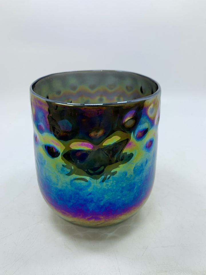 IRIDESCENT THUMBPRINT GLASS VASE.