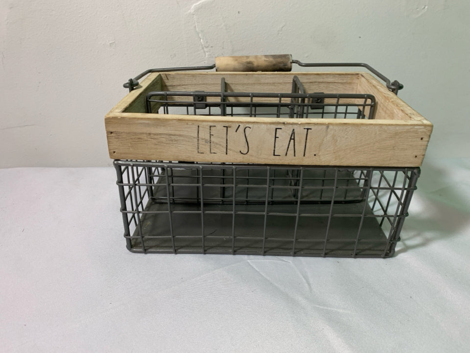 RAE DUNN METAL/WOOD UTENSIL CADDY.