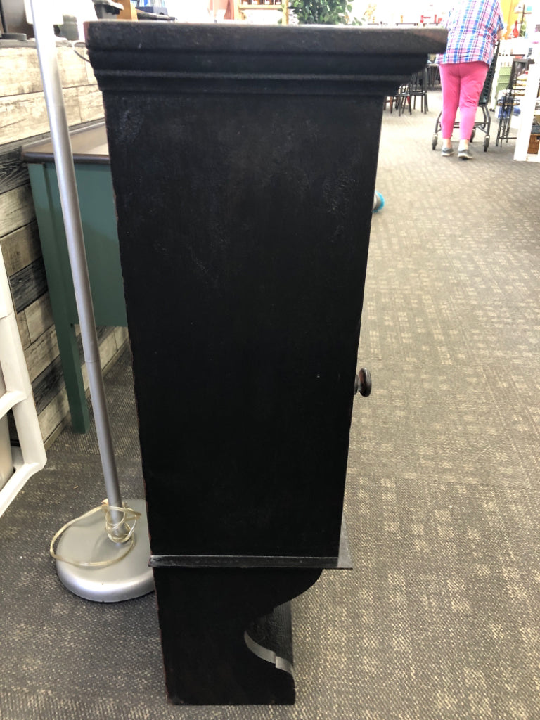 DISTRESSED PRIMITIVE WOOD CABINET- DOOR, 3 SHELVES.