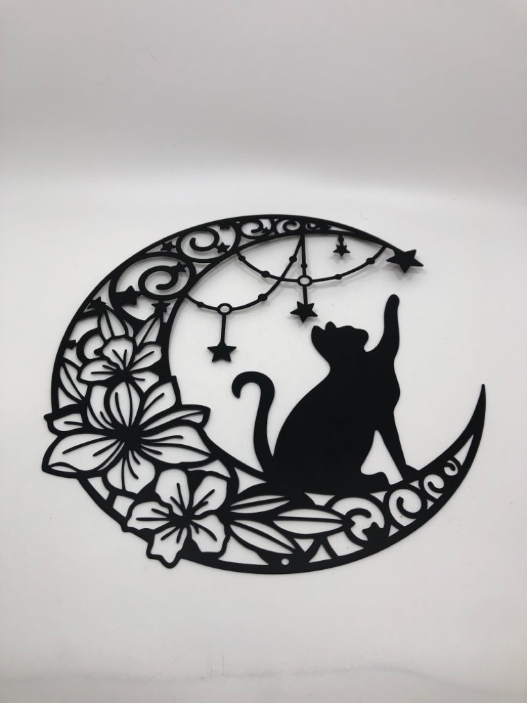 CAT AND STARS ON MOON SILHOUETTE.