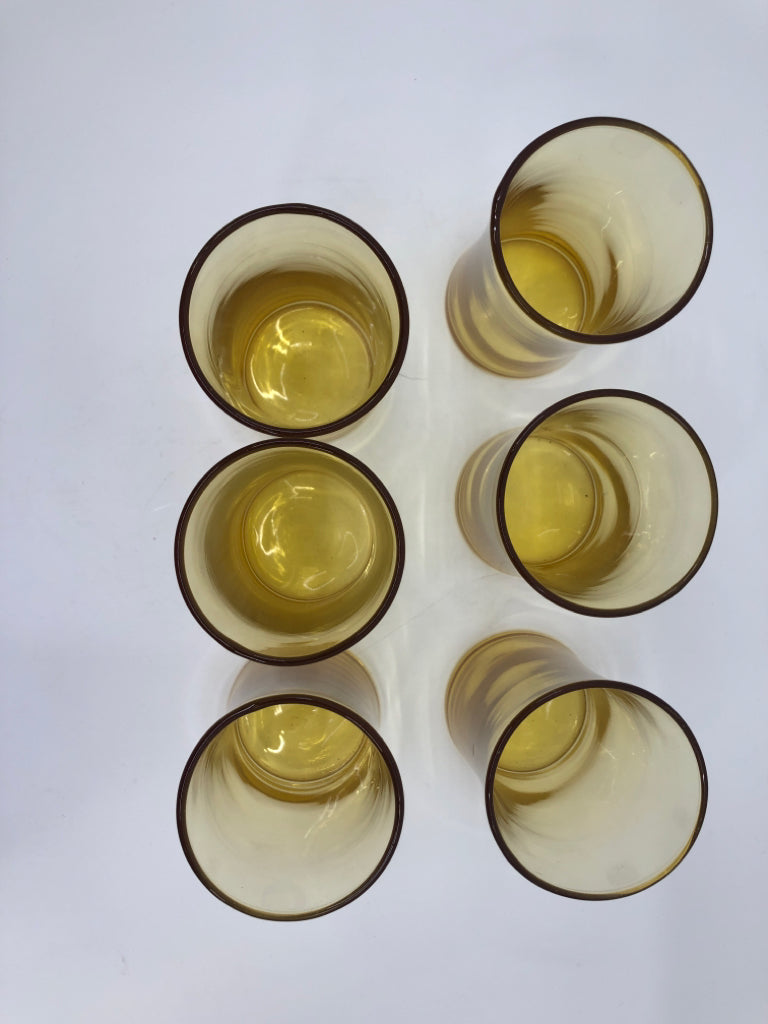 6 SMALL AMBER JUICE GLASSES.