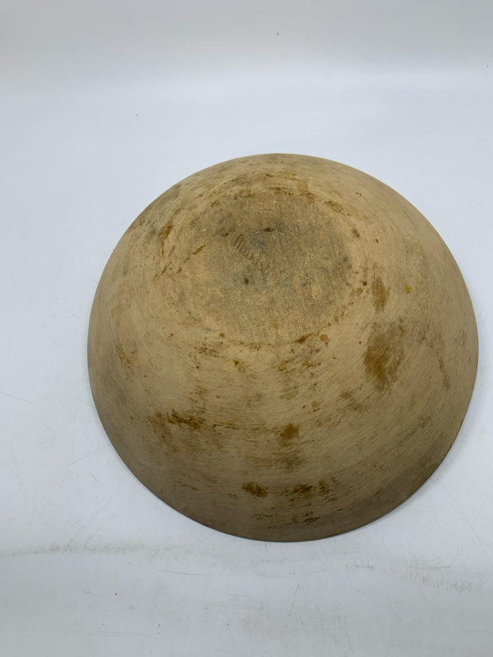 RUSTIC WOOD CARVED BOWL SIGNED.