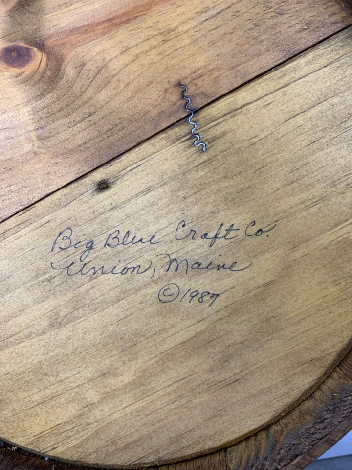 WOODEN PRIMITIVE STYLE BUCKET W/ PAINTED TOWN/PEOPLE.