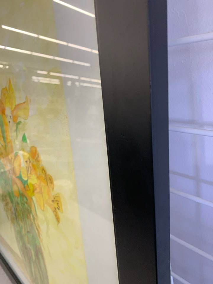 FRAMED YELLOW FLOWERS PAINTING- SIGNED.
