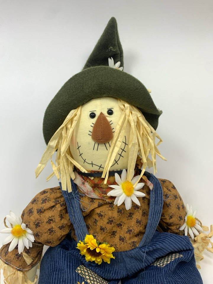 SCARECROW BOY BLUE OVERALLS SHELF DECOR.