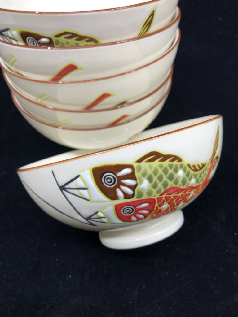 24 PC WHITE FISH PAINTED RAMEN BOWL SET - 6 LARGE BOWLS, 6 SMALL BOWLS, 6 SOY SA